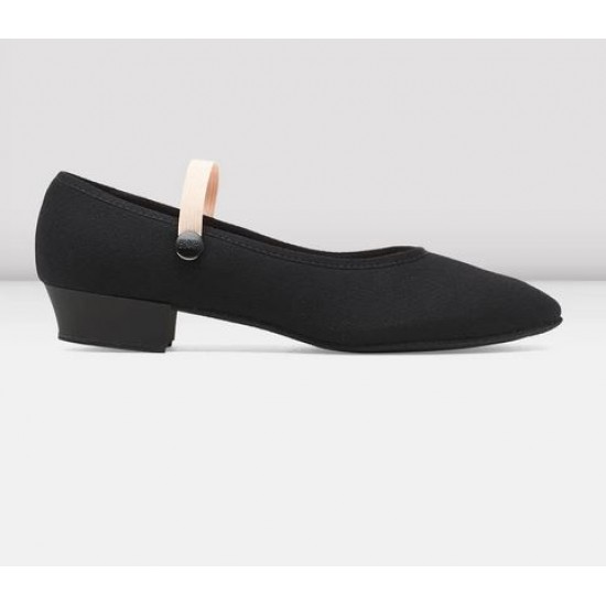 Black Low Heel Canvas Character Shoe